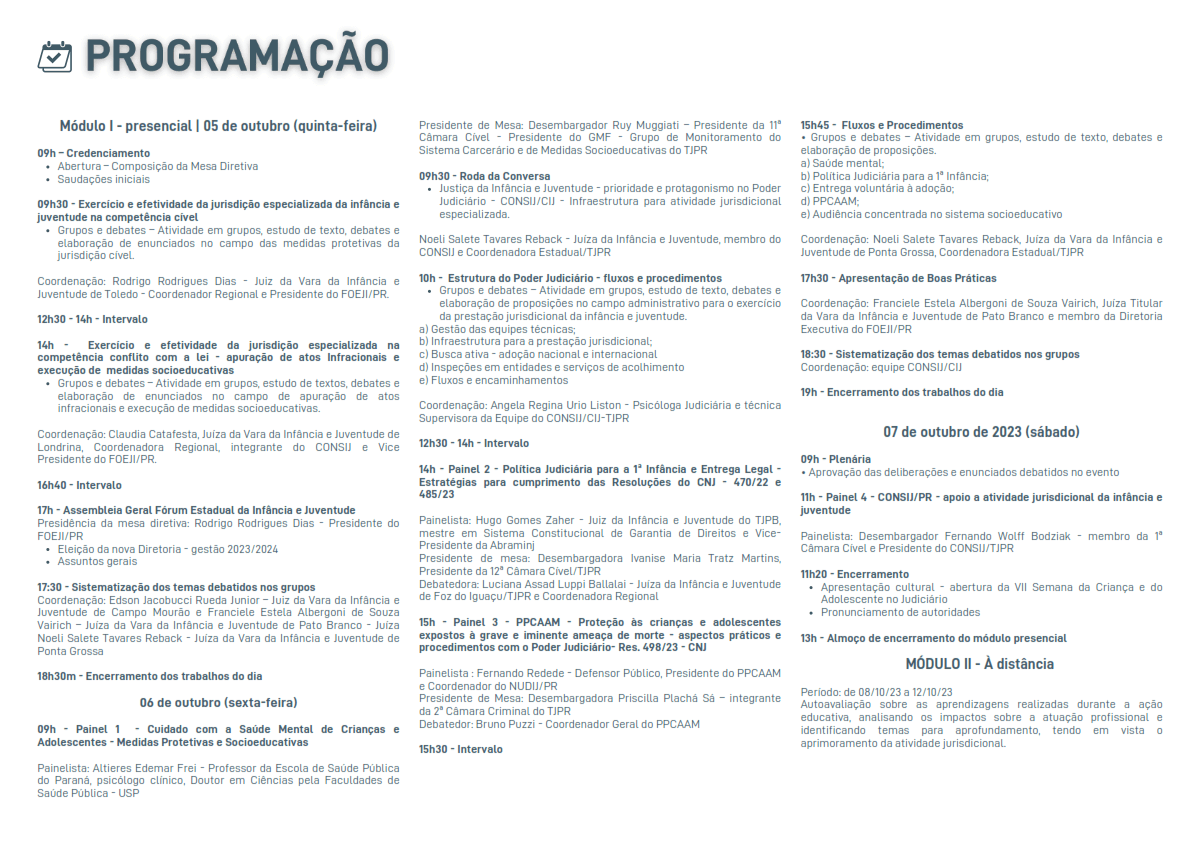 Programação do evento